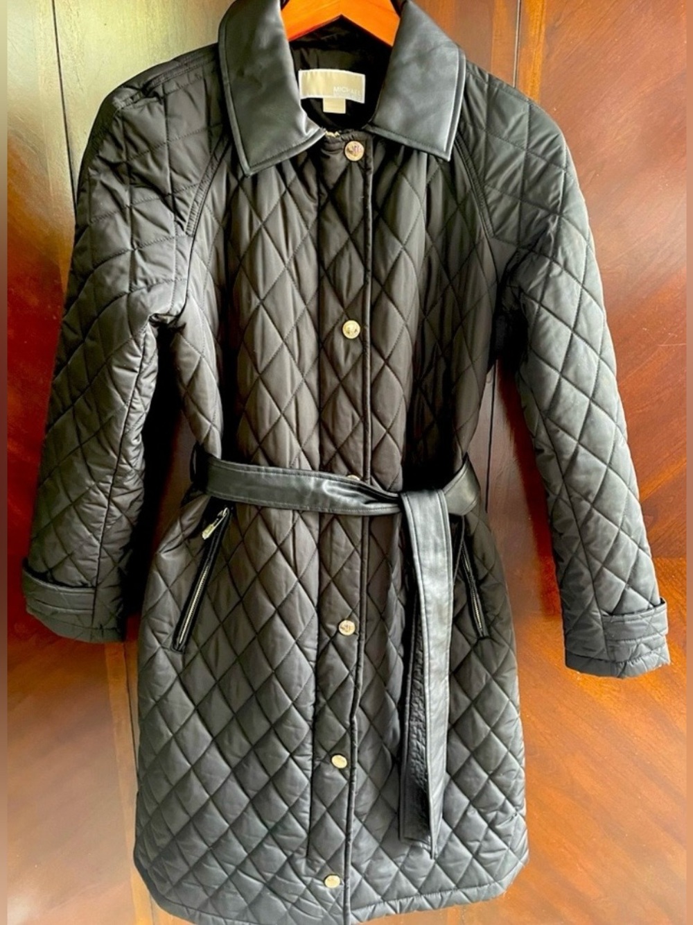 Michael Kors quilt, belted coat